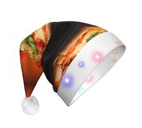 hhxvcv Cappello natalizio unisex con stampa pizza, a LED, ideale per le festività, cappello di Babbo Natale, perfetto da indossare tutti i giorni