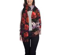 hhxvcv Day Of The Dead Sugar Roses Skull Print - Sciarpa da donna con frange leggera e alla moda, scialle caldo pashmina, scialle da viaggio, Teschio di rose di zucchero del giorno dei morti, Taglia