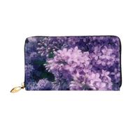 hhxvcv Fire - Portafoglio da donna in pelle con stampa teschio, pochette lunga e portafoglio sottile con libretto degli assegni, leggero e alla moda, Fioritura Fiori Viola, One Size