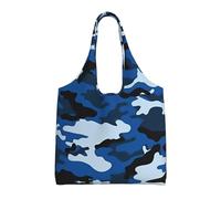 hhxvcv Grande borsa larga in tela stampata per pesca alla trota e alla mosca, borsa riutilizzabile per la spesa e la spesa per viaggi, spiaggia, vita quotidiana, Blu mimetico, Taglia unica