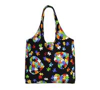 hhxvcv Grande borsa larga in tela stampata per pesca alla trota e alla mosca, borsa riutilizzabile per la spesa e la spesa per viaggi, spiaggia, vita quotidiana, Autismo consapevolezza puzzle pezzi