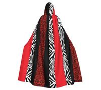 hhxvcv Mantello con cappuccio per Halloween con stampa animalier leopardata rossa e zebra, unisex, per cosplay, strega, jedi, mago, mago