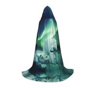 hhxvcv Mantello con cappuccio per Halloween, con stampa di orso polare dell'aurora boreale, comodo, costume per feste in maschera, Natale, carnevale