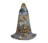 hhxvcv Mantello con cappuccio per Halloween, con stampa di pescatori sul lago, comodo, costume per feste in maschera, Natale, carnevale
