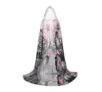 hhxvcv Mantello con cappuccio per Halloween, Torre Eiffel di Parigi, rosa, stampa floreale, confortevole, costume per feste in maschera, Natale, Carnevale