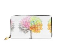 hhxvcv Portafoglio da donna in pelle con stampa di maiale rosa carino - Pochette lunga e portafoglio sottile a due ante per assegni, leggero e alla moda, Albero di primavera quattro stagioni., One