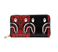 hhxvcv Portafoglio da donna in pelle con stampa geometrica nera e oro - Pochette lunga e portafoglio sottile con libretto degli assegni, leggero e alla moda, Squalo rosso-nero, One Size