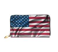 hhxvcv Portafoglio da donna in pelle con stampa geometrica nera e oro - Pochette lunga e portafoglio sottile con libretto degli assegni, leggero e alla moda, Bella bandiera americana, One Size