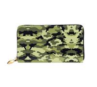 hhxvcv Portafoglio da donna in pelle con stampa mimetica gialla e verde - Pochette lunga e portafoglio sottile con libretto degli assegni, leggero e alla moda, Verde mimetico., One Size