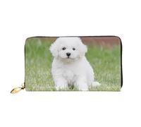 hhxvcv Portafoglio da donna in pelle con stampa mimetica gialla e verde - Pochette lunga e portafoglio sottile con libretto degli assegni, leggero e alla moda, Bichon Frise Dog, One Size