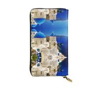 hhxvcv Portafoglio in pelle con stampa floreale grigio e bianco - Elegante pochette lunga bifold porta carte con tasca portamonete, portafoglio leggero, Santorini Isola Greca Vista Mare, Taglia unica