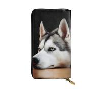 hhxvcv Portafoglio in pelle con stampa leonessa con occhi verdi blu - Elegante pochette lunga bifold porta carte con tasca portamonete, portafoglio leggero, Husky Dog, Taglia unica