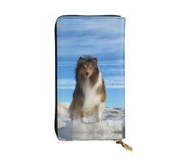 hhxvcv Portafoglio in pelle con stampa rosa oro - Elegante pochette lunga bifold porta carte con tasca portamonete, portafoglio leggero, Cane Shetland carino, Taglia unica