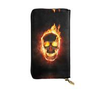 hhxvcv Portafoglio in pelle con stampa rosa oro - Elegante pochette lunga bifold porta carte con tasca portamonete, portafoglio leggero, Teschio di fuoco., Taglia unica