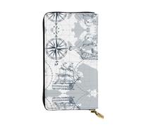 hhxvcv Portafoglio in pelle con stampa teschio horror viola e zucchero - Elegante pochette lunga bifold porta carte con tasca portamonete, portafoglio leggero, Mappa della barca a vela nautica, Taglia