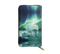 hhxvcv Portafoglio in pelle con stampa teschio horror viola e zucchero - Elegante pochette lunga bifold porta carte con tasca portamonete, portafoglio leggero, Orso polare Northern Lights, Taglia