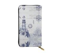 hhxvcv Portafoglio in pelle nera con stampa note musicali - Elegante pochette lunga bifold porta carte con tasca portamonete, portafoglio leggero, Barca a vela Bussola nautica, Taglia unica