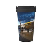 hhxvcv Tazza da caffè isolata da viaggio con stampa aeroplano nella sera, bicchiere a doppio strato da 500 ml, ideale per auto, ufficio, bar e uso domestico