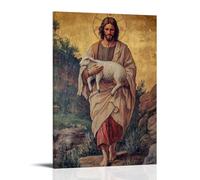 HHYXMJLL Christian Mural- Poster decorativo da parete con Gesù che trasporta l'agnello perduto con il buon pastore, poster decorativo da parete, 50 x 75 cm