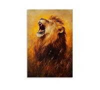 HHYXMJLL Dipinto ad olio con animale, leone maestoso nella luce della savana dorata, ruggente con potenza e grazia, elegante poster decorativo da parete, 50 x 75 cm