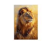 HHYXMJLL Dipinto ad olio con animale, maestoso leone nella savana dorata, un ritratto regale della natura, re con criniera illuminata dal sole, elegante poster decorativo da parete, 60 x 90 cm