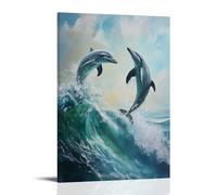 HHYXMJLL Dipinto ad olio con animali, delfini giocosi che ballano attraverso onde turchesi, catturano gioia e libertà oceaniche, elegante poster decorativo da parete, 40 x 60 cm
