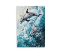 HHYXMJLL Dipinto ad olio con animali, delfini giocosi che ballano tra onde turchesi, catturano la gioia della vita oceanica, elegante poster decorativo da parete, 40 x 60 cm