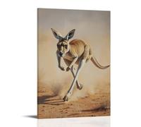 HHYXMJLL Dipinto ad olio con animali di un canguro che corre attraverso le pianure desertiche come uno spacciatore fuoristrada, contro un campo di abbronzatura polverosa. Elegante poster decorativo da