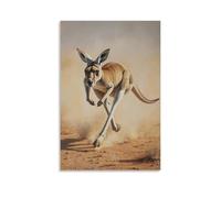 HHYXMJLL Dipinto ad olio con animali di un canguro che corre attraverso le pianure desertiche come uno spacciatore fuoristrada, contro un campo di abbronzatura polverosa. Elegante poster decorativo da