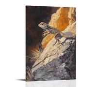 HHYXMJLL Dipinto ad olio con animali di una lucertola che scorre liberamente attraverso rocce bruciate dal sole, che attraversa un deserto di Siena bruciata. Elegante poster decorativo da appendere