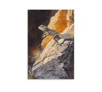 HHYXMJLL Dipinto ad olio con animali di una lucertola che scorre liberamente attraverso rocce bruciate dal sole, che attraversa un deserto di Siena bruciata. Elegante poster artistico da appendere