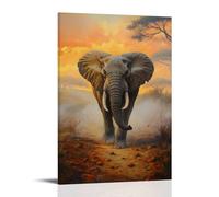 HHYXMJLL Dipinto ad olio con animali - Elefante vecchio saggio che cammina attraverso il paesaggio africano nebbioso all'alba, elegante poster decorativo da parete 40 x 60 cm