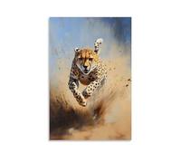 HHYXMJLL Dipinto ad olio con animali, grazioso ghepardo che attraversa le pianure africane con nuvole di polvere e movimento dinamico, elegante poster decorativo da parete, 60 x 90 cm
