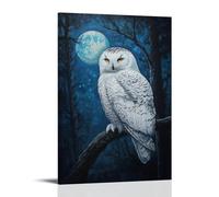 HHYXMJLL Dipinto ad olio con animali, gufo delle nevi arroccato su un ramo illuminato dalla luna con piume che si illuminano al buio, elegante poster decorativo da parete, 30 x 45 cm