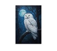 HHYXMJLL Dipinto ad olio con animali, gufo delle nevi arroccato su un ramo illuminato dalla luna con piume che si illuminano al buio, elegante poster decorativo da parete, 30 x 45 cm