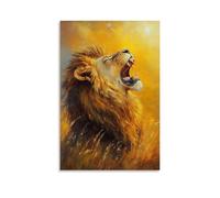 HHYXMJLL Dipinto ad olio con animali, leone maestoso nella luce della savana dorata, ruggente con potenza e grazia sotto il sole al tramonto, elegante poster decorativo da parete, 60 x 90 cm