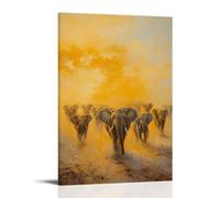 HHYXMJLL Dipinto ad olio con animali, mandria di elefanti regali che attraversano le pianure africane polverose all'ora d'oro, elegante poster decorativo da parete 40 x 60 cm