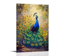 HHYXMJLL Dipinto ad olio con animali, pavone colorato che mostra piume vivaci in un giardino illuminato dal sole, elegante arte da appendere alla parete, poster decorativo da parete 40 x 60 cm
