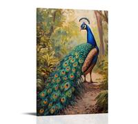 HHYXMJLL Dipinto ad olio con animali, pavone colorato che mostra piume vivaci nel giardino botanico, elegante arte da appendere alla parete, poster decorativo da parete 30 x 45 cm