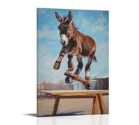 HHYXMJLL Dipinto ad olio con animali: un asino che fa trucchi in uno spettacolo di acrobazie in scooter durante una fiera della contea, elegante poster decorativo da parete 40 x 60 cm