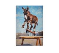 HHYXMJLL Dipinto ad olio con animali: un asino che fa trucchi in uno spettacolo di acrobazie in scooter durante una fiera della contea, elegante poster decorativo da parete 40 x 60 cm