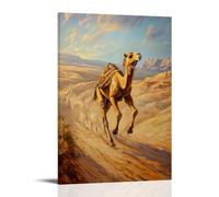 HHYXMJLL Dipinto ad olio con animali: un cammello che corre una corsa di resistenza attraverso creste del deserto a strati, elegante poster decorativo da parete, 60 x 90 cm