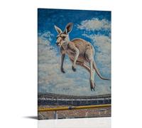 HHYXMJLL Dipinto ad olio con animali: un canguro che esegue un salto in alto sopra un bar in uno stadio olimpico. Elegante poster decorativo da parete, 60 x 90 cm