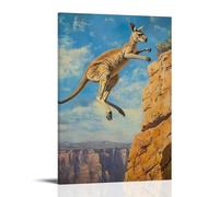 HHYXMJLL Dipinto ad olio con animali: un canguro che fa il parkour attraverso le pareti del canyon, coda bilanciata a metà salto, elegante poster decorativo da appendere alla parete, 50 x 75 cm