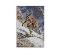 HHYXMJLL Dipinto ad olio con animali: un canguro che scia lungo sentieri rocciosi con piedi rimbalzanti come sci, elegante poster decorativo da parete da appendere alla parete, 20 x 30 cm