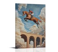HHYXMJLL Dipinto ad olio con animali: un cavallo che fa trucchi nel caveau con il suo cavaliere in uno stadio surreale da sogno, elegante poster decorativo da parete, 60 x 90 cm