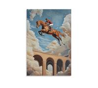 HHYXMJLL Dipinto ad olio con animali: un cavallo che fa trucchi nel caveau con il suo cavaliere in uno stadio surreale da sogno, elegante poster decorativo da parete 30 x 45 cm