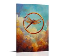 HHYXMJLL Dipinto ad olio con animali: una libellula che si libra attraverso i cerchi del cielo durante una gara verticale, elegante poster decorativo da parete, 60 x 90 cm
