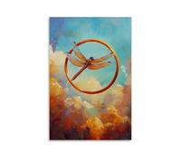 HHYXMJLL Dipinto ad olio con animali: una libellula che si libra attraverso i cerchi del cielo durante una gara verticale, elegante poster decorativo da parete 40 x 60 cm