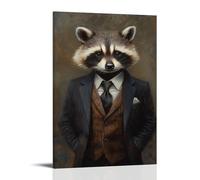 HHYXMJLL Dipinto ad olio di un procione che pratica campi di lavoro in abito su misura con pelliccia slicked-back elegante arte da appendere alla parete, poster decorativo da parete 40 x 60 cm